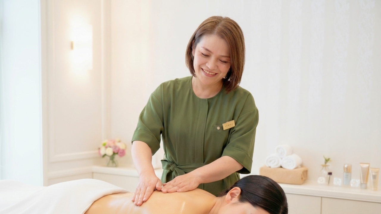 施術中の嶋内様と花嫁様